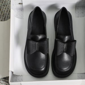 รองเท้าหนังหัวเหลี่ยมพื้นนุ่มแบบสวมสำหรับผู้หญิง ทรงหัวมน ส้นสูงปานกลาง สวมใส่สบาย สไตล์ฤดูใบไม้ร่วง/ฤดูหนาว สีดำ