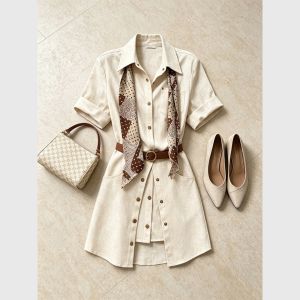 Elegant Waist-Defining Linen Dress