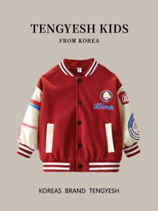 เสื้อแจ็คเก็ตเบสบอลสีแดงสำหรับเด็กชาย TENGYESH ฤดูใบไม้ผลิและฤดูใบไม้ร่วง เสื้อคลุมกันหนาวแบบลำลอง ผ้าฝ้าย ปกติ ไม่มีหมวก