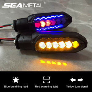 SEAMETAL Motorcycle LED Turn Signal Red Warning Light Blue Breathing Light Suitable for 12V