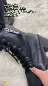Size 35-40 Womens Thick Sole Thick Heel Leather Boots High Heels Boots Lace Up