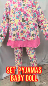 BAJU TIDUR BUDAK PEREMPUAN PYJAMA BABYDOLL BUDAK PEREMPUAN SIZE 2-8 100% COTTON GIRLS BABYDOLL LONG SLEEVES PYJAMA