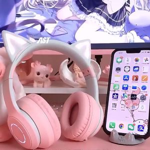 [Diskon 30%] Bluetooth Earphone Wireless Headphones  Cute Cat Ear  Foldable  LED Color Light  HiFi Stereo  Headset Bluetooth