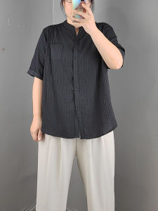 เสื้อเชิ้ตคอวีแขนสั้นหลวมสบายๆ สำหรับผู้หญิงไซส์ใหญ่ ทรงหลวม ทรงเข้ารูป ระบายอากาศได้ดี เสื้อผ้าทำงานฤดูร้อน