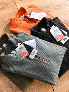 Outdoor Grid Velvet 3D Tailoring Mens Sport Casual Collar Half Zipper Fleece Long Sleeve T-Shirt Youth Popular Standard Fit Polyester Fiber