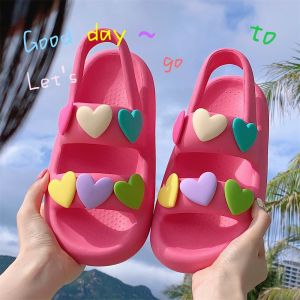 Summer Beach Vacation Flat Bottom Heart Shaped Womens Sandals Colorful Fairy Style Cute Toe Post EVA Fashionable Flats