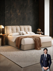 Modern Simple Leather Storage Double Bed