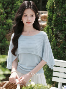 Áo Thun Knit Màu Xanh Bảo Vệ Da Tự Nhiên Tay Ngắn Kiểu Mới