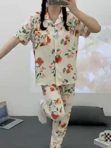 Y&L Fashion #P029 High Quality Cotton Spandex Floral Print Short Sleeve Pajama Set Home Wear Set