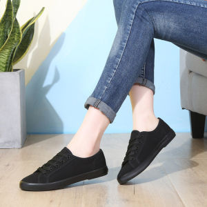 K-style Trendy Student Breathable Canvas Shoes Flats Womens Shoes Artistic Style Solid White Shoes Low Ankle Leisure Cloth Shoes Flats