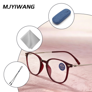 Mjyiwang Anti Blue Light Oval Reading Glasses Ultralight TR Frame Thin Metal Temple Men Women Presbyopia Computer Eyeglasses