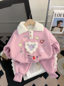 Girls Fleece Lined Autumn Winter Outfit Cute Baby Two Piece Set Childrens Hoodie Pants Winter Clothing Soft Material Easy Care