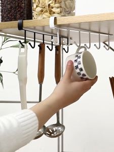 6 Hooks Cup Holder Utensils Holder Hang Kitchen Cabinet Shelf Storage Rack Organizer Tools Keimav