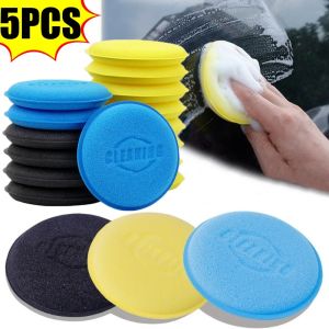 5Pcs Round Car Waxing Polish Sponge High Density Applicator Pad Bule Yellow Cleaning Foam Sponge Auto Detail Washing Tool