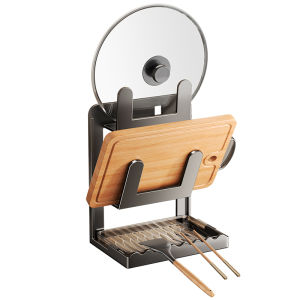 No-Drill Wall-Mounted Kitchen Pot Lid Holder New 2024 Stir-Fry Wok Board Storage Rack Metal Material Cooking Utensils