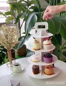 High Tea display stand cupcake box dessert table buffet stand outdoor carrying cake storage box