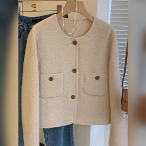 YUFUQING | Autumn Winter Short Round Neck Woolen Coat Womens Mini Size Oats Color Korean Style High Sensation European Station Jacket