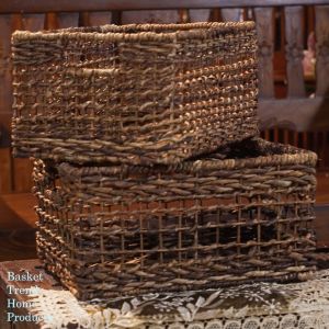 BASKET TREND Rectangular Utility Storage Tray in open weave design with cutout handles fruit basket gift