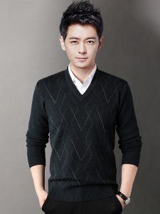 ROMON | Áo len dệt kim dày ấm áp cổ chữ V rộng rãi thường ngày mùa thu đông mới về cho nam thương hiệu Romon thời trang công sở