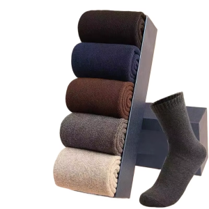 Mens Thickened Winter Cotton Socks Fleece Lined Warm Thermal Sleep Crew Socks Zhuji Loop Towel Socks for Cozy Comfort