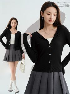 miiow | Cat Lady Rylee Silk Ice Knitted Cardigan Womens Summer Thin Commute Versatile Cover Up Air Conditioned Top Long Sleeve Buttoned