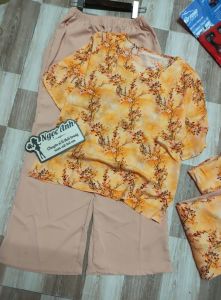 Bộ dài phối ống xuông trung niên cổ tim vải mango xịn