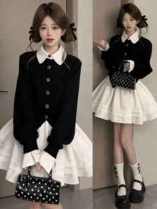 LIRUSHAN | College Style Fake Two Piece Knit Dress Spring