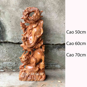Tượng đạt ma hàng long cưỡi nghê cao 50 60 70cm chất liệu gỗ hương cực đẹp