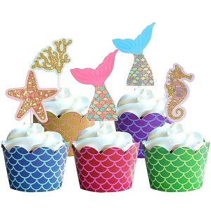 Cake Topper Motif Mermaid Cake Topper Cupcake Isi 6 Pcs Pesta Ulang Tahun Tema Putri Duyung