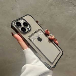 Transparent Silicone Phone Case with Card Slot for iPhone 15 pro Max 14 pro Max 13 7/8 plus Full Cover Lens Protection Anti-Fall
