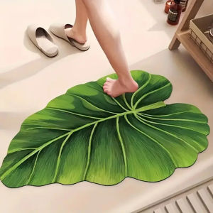VIKAMA Green Leaf Bathroom Mat Water-Absorbent Quick-Drying Shower Mat Washable Non-Slip Entrance Door Mat Home Decoration