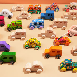 DIY handmade wooden graffiti car childrens colorful painting and coloring model toy three-dimensional coloring building bloc
