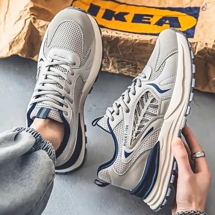 autumn mens shoes breathable mesh sports shoes Korean style trendy and versatile thick-soled casual dad shoes