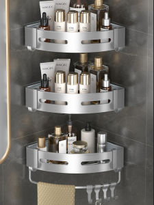 Space Aluminum Bathroom Corner Shelf Triangle Wall Mounted No Drilling Required Toilet Storage Rack Bathroom Organizer