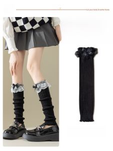 JINGCHI | Lolita Lace Trim Stocking Socks Womens Cute Butterfly Knot Thickened Mid-Calf Leg Shaping Socks For Slimmer Legs