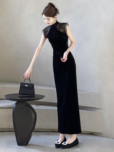 SHANGSHA | Modern Elegance Chinese Cheongsam Black Dress