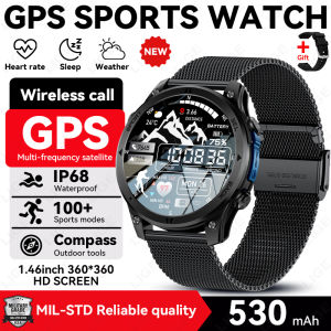 LIGE | LIGE Men GPS Map Smart Watch 6 Satellite Navigation 1.46" HD Screen 100+ Sports Modes IP68 Waterproof 530mAh Compass Smartwatch