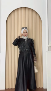 COD Gamis Brukat Kondangan Sakura Dress Waniita lebaran Terbaru Size M L XL Gamis Mahogany Viral