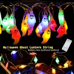10/20/40LED Halloween Ghost String Lights Cute Playful Smiling Ghost Battery Powered Fairy Lights Spooky Room Party Decorations