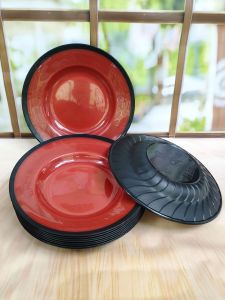 12pcs piring makan bulat ulir 9inc plastik tahan panas berkuwalitas serbaguna gratis 1 sendok
