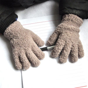 Warmom Coral Fleece Thicken Kids Gloves Winter Keep Warm Children Plush Furry Full Finger Mittens Soft Writing Gloves 5-11Years