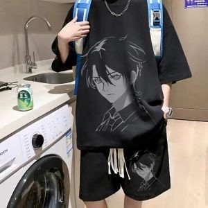 ชุดกีฬาผู้ชายสไตล์ญี่ปุ่นกางเกงขาสั้นวาฟเฟิลแขนสั้นสองชิ้นสำหรับผู้ชายพร้อมชุดฤดูร้อนที่สมบูรณ์ เพื่อชุดชื่อที่ยั่งยืน