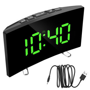 For Kids Bedroom 7 Inch Curved Dimmable Mirror Clock LED Screen Desktop Clock Digital Alarm Clock Large Number Table Clock