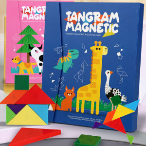 จิ๊กซอว์ไม้แม่เหล็ก Tangram หนังสือปริศนาของเล่นเพื่อการศึกษาเด็กทารกเด็กแบบพกพา Montessori Learning Intelligence