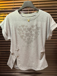 BINKAFENNY | Plus Size Womens Grey Asymmetrical Pleated Short Sleeve T-Shirt Summer Design Slimming Effect Commute Style Korean Version