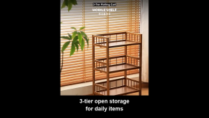【Rainbow Culture】 3-Tier Rolling Storage Cart with Wheels Bamboo MDF Guardrail Mobile Utility Trolley Kitchen Bathroom