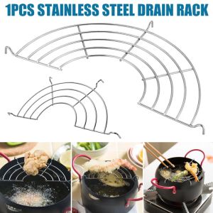 2PCS Stainless Steel Frying Oil Strainer Steam Rack Oil Drainer Mesh Colander Filter Frying Pan Oil Drain Rack Kitchen Gadget