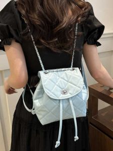 Meria Ladies Fashion Backpack Soft Surface Pure Color Casual Youth Bucket Bag with Chain Large Capacity Double Shoulder Bag