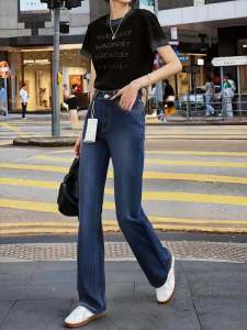 กางเกงยีนส์ทรงตรงเอวสูงสำหรับผู้หญิง ทรงสลิมฟิต ทรงขากระบอกเล็ก ทรงหลวม ทรงลำลอง ฤดูใบไม้ผลิและฤดูใบไม้ร่วง