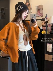 plus Size Knitted Open Cardigan Womens Loose Lazy Style Color Block Sweater Korean Version Autumn New Arrival for plus Size Ladies